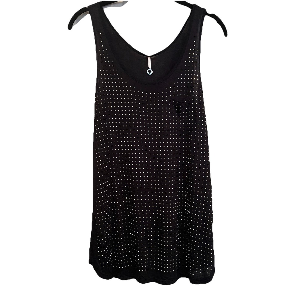 VTG Gold Studded‎ Black Tank Top M By Robin K Charm Luxury Chic Shimmery Glam